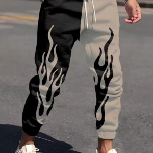 Trousers With Colorblocking and Black Flame Design Trousers