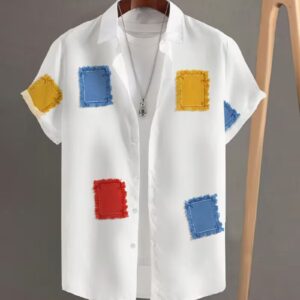 Men’s Geometric Patchwork Short Sleeve Shirt