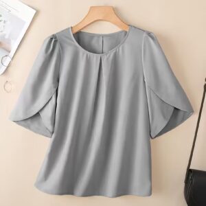 Women’s Elegant Chest Pleated Ruffled Short Sleeve Shirt