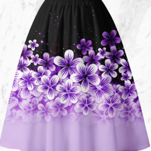 Women’s Elegant Purple Floral A-Line Midi Skirt