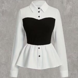 Women's Elegant Black & White Embroidered Hem Blouse