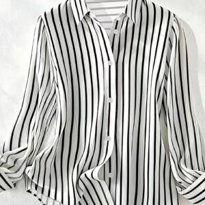 Striped Color-Blocked Lapel Shirt