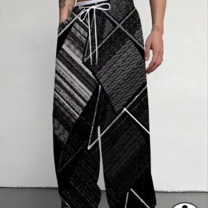 Men’s Geometric Checkered Loose Straight Trousers