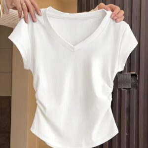 Solid Color V-Neck Summer T-Shirt