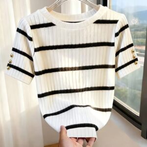Elegant Casual Striped Round Neck T-Shirt